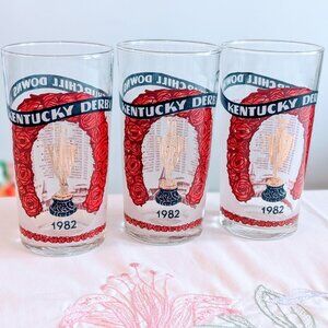 VTG Set of 3 Kentucky Derby Mint Julep Glasses 1982 Official Tumbler Horse Rose